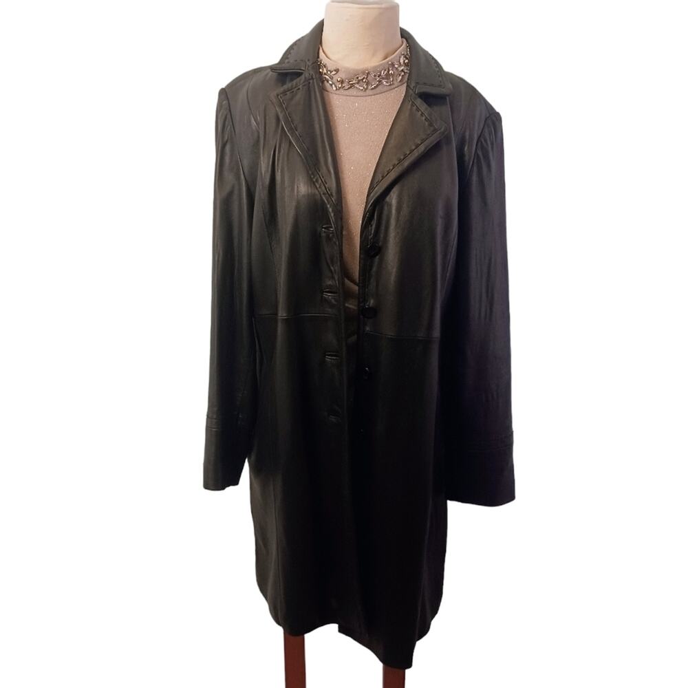 Lamb Leather Coat‎ Buttery Soft XL Black Long Jacket Pockets Rain City Chic Goth